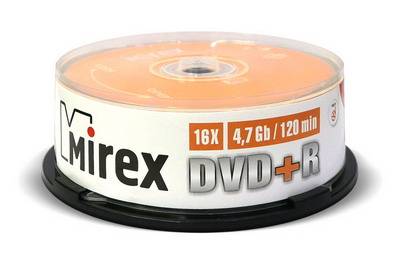 Диск DVD-R Mirex 4.7 Gb, 16x, Cake Box (25), (25/300)