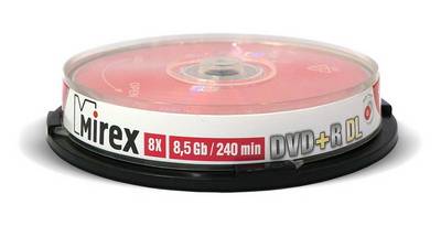 Диск DVD+R Mirex 8.5 Gb, 8x, Cake Box (10), Dual Layer (10/300)