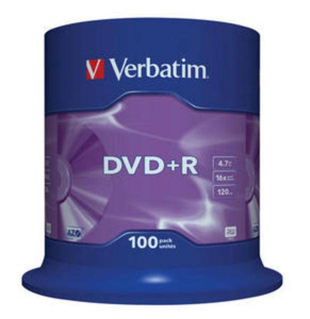 Диск DVD+R Verbatim 4.7 Gb, 16x, Cake Box (100), (100/400)