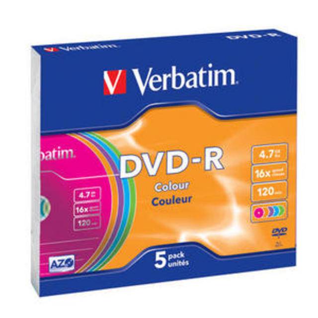 Диск DVD-R Verbatim 4.7 Gb, 16x, Slim Case (5), Color (5/100)
