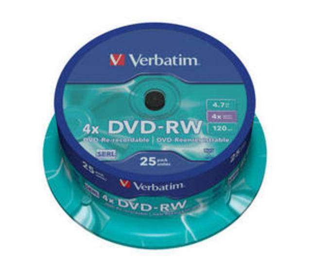 Диск DVD-RW Verbatim 4.7 Gb, 4x, Cake Box (25), (25/200)