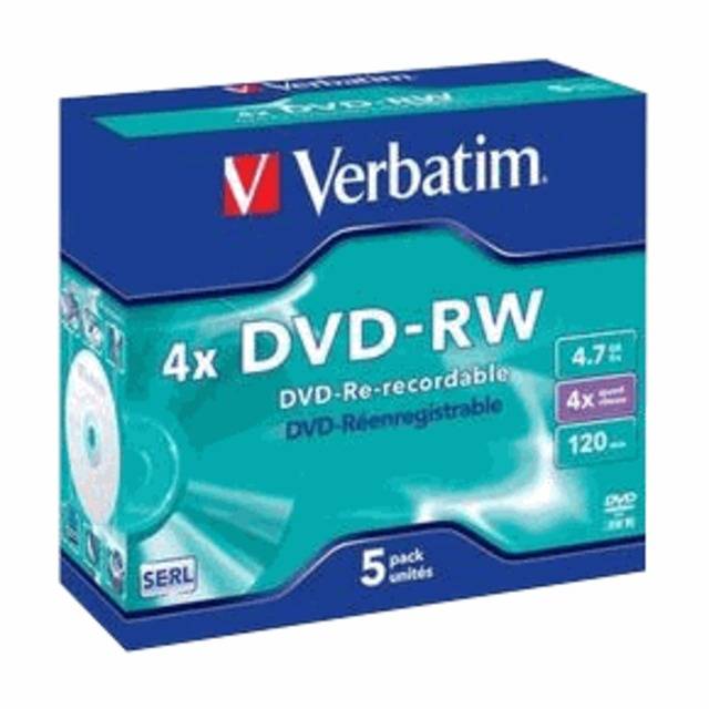 Диск DVD-RW Verbatim 4.7 Gb, 4x, Jewel Case (5), (5/100)