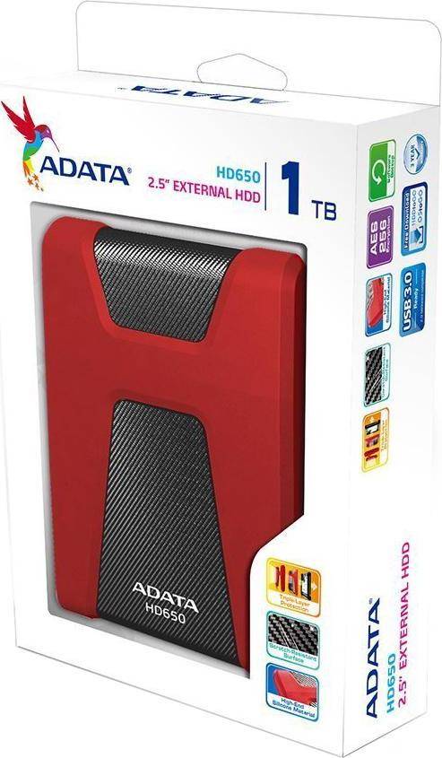 Внешний жесткий диск 1TB A-DATA HD650, 2,5″ , USB 3.1, красный