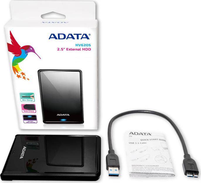 Внешний жесткий диск 1TB A-DATA HV620S, 2,5″ , USB 3.1, Slim, черный