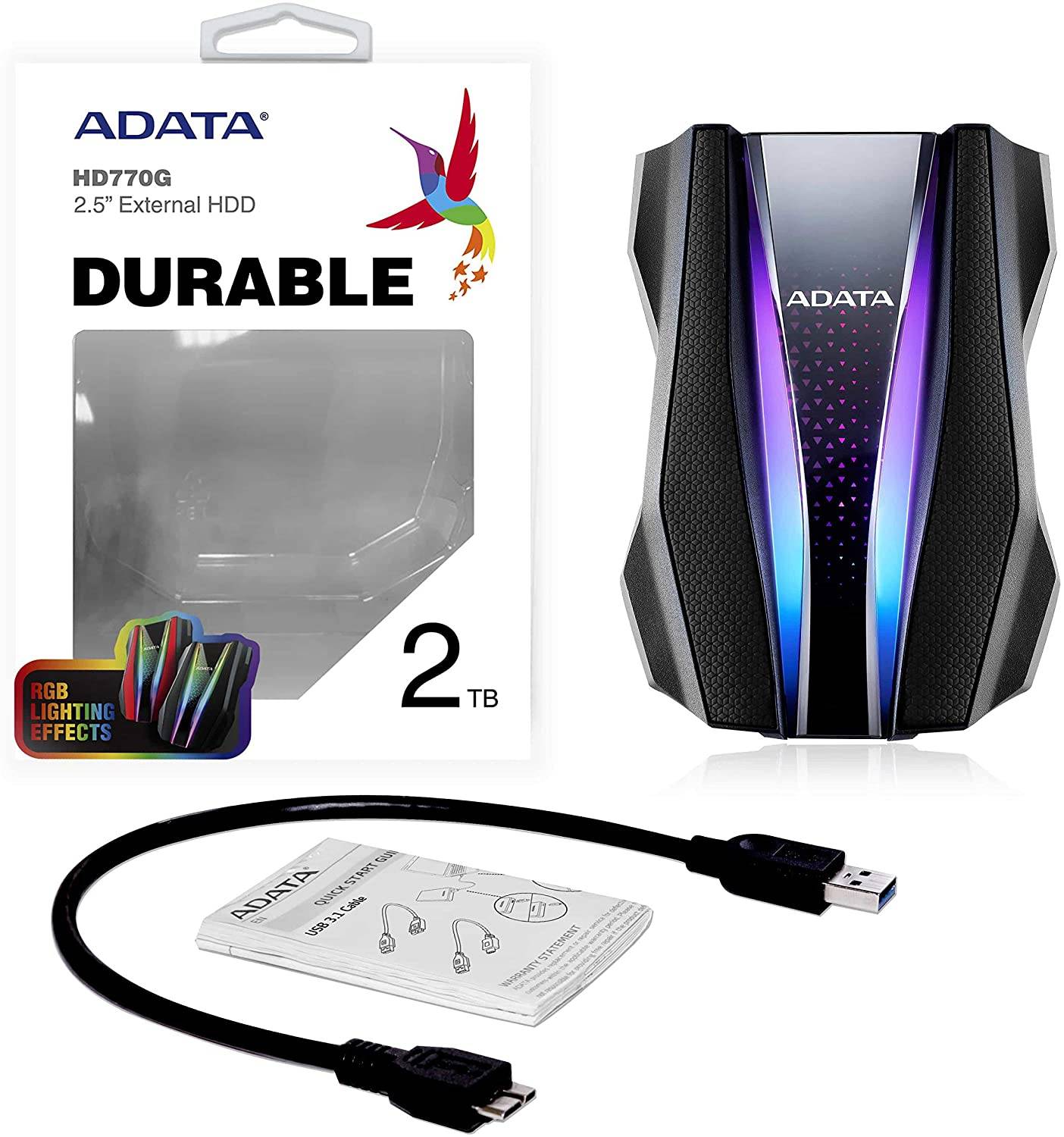 Внешний жесткий диск 2TB A-DATA HD770G, 2,5″ , USB 3.2, противоударный, водонепроницаемый, черный