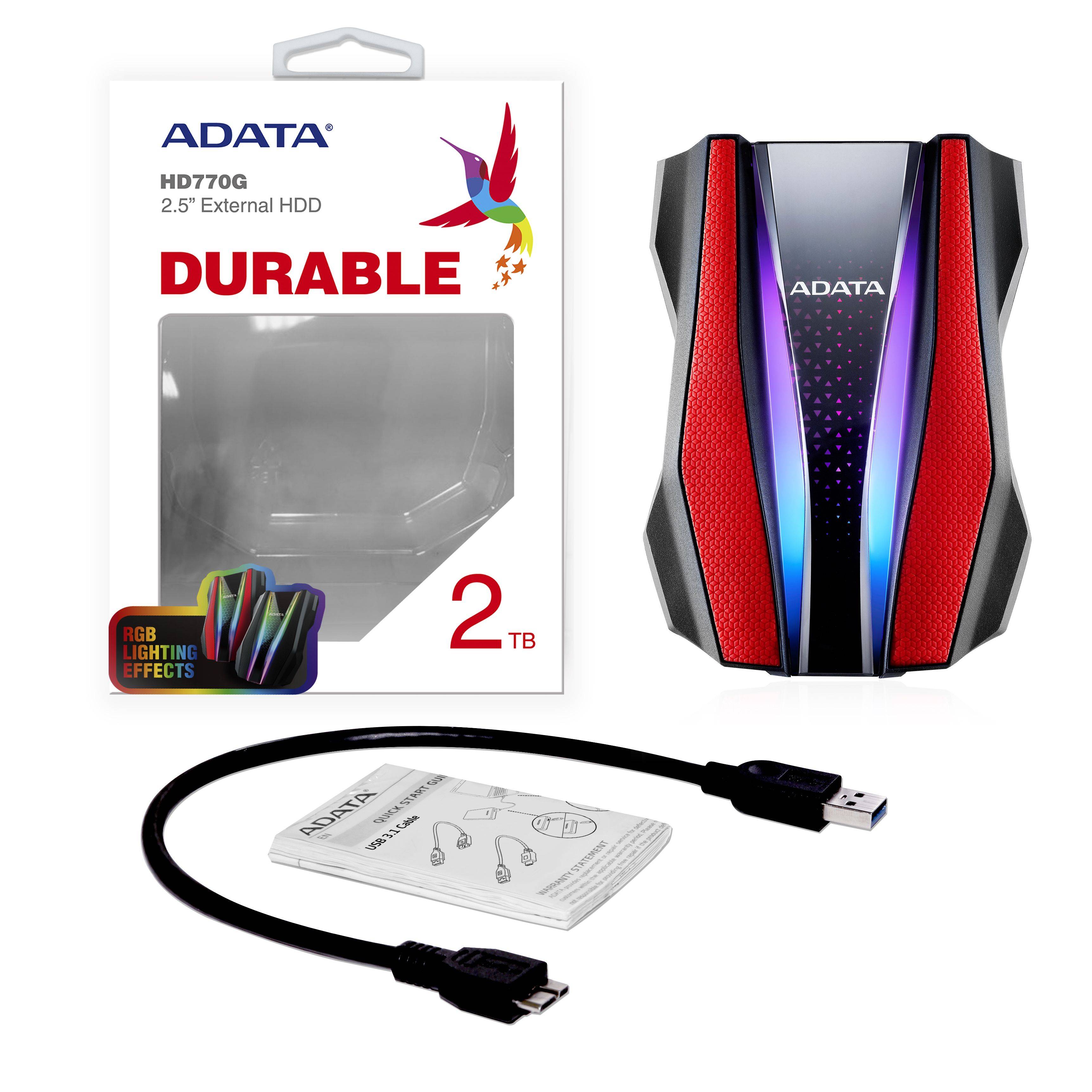 Внешний жесткий диск 2TB A-DATA HD770G, 2,5″ , USB 3.2, противоударный, водонепроницаемый, красный