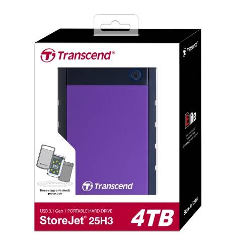 Внешний жесткий диск 4TB Transcend StoreJet 25H3B, 2.5″, USB 3.0, резиновый противоударный, Синий